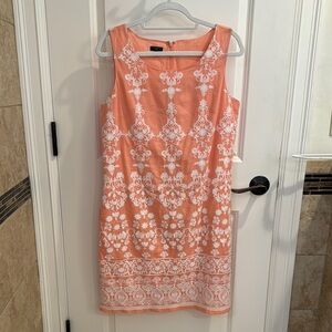 Talbots peach and ivory sheath dress.
